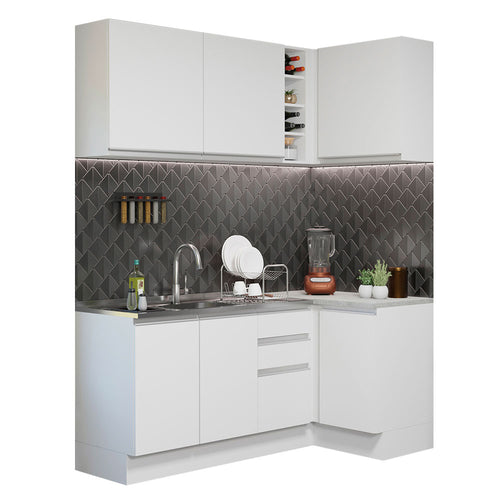 Armário de Cozinha Compacta de Canto 269cm Branco Glamy Madesa 01