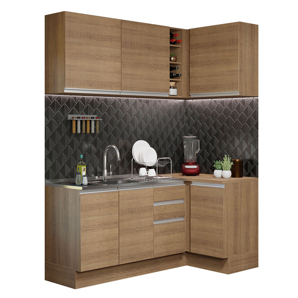Armário de Cozinha Compacta de Canto 269cm Rustic Glamy Madesa 01