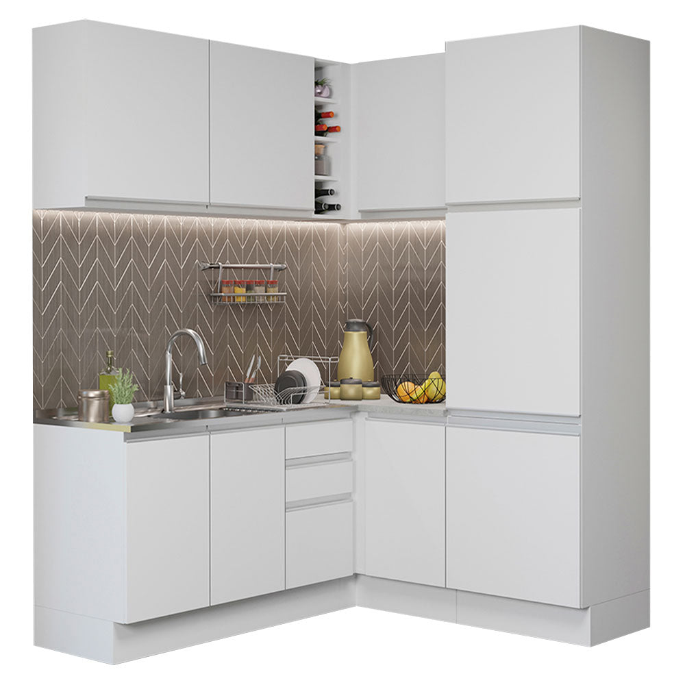 Armário de Cozinha Completa de Canto 329cm Branco Glamy Madesa 01