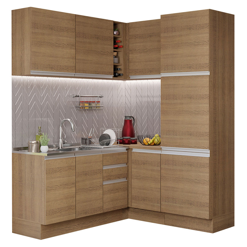 Armário de Cozinha Completa de Canto 329cm Rustic Glamy Madesa 01