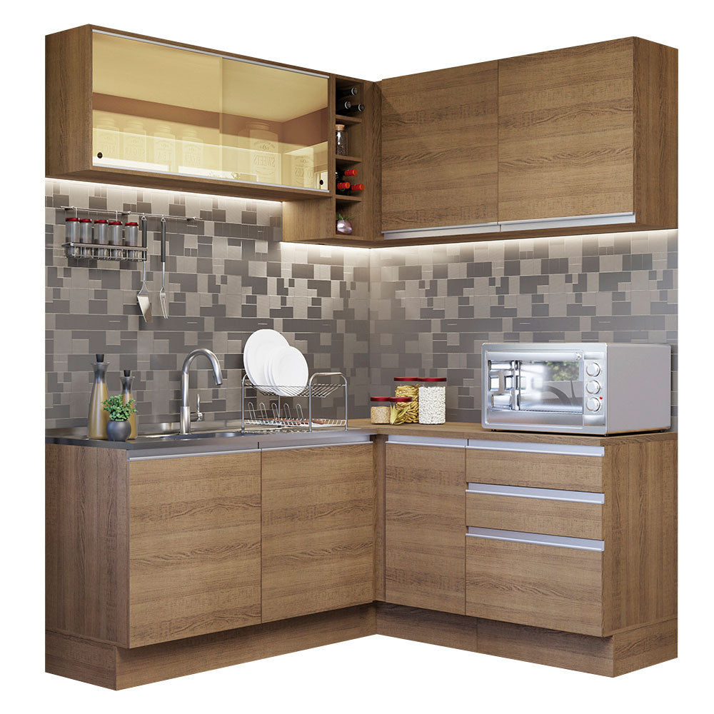 Armário de Cozinha Completa de Canto 329cm Rustic Glamy Madesa 02