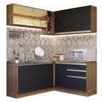 Armário de Cozinha Completa de Canto 329cm Rustic Preto Glamy Madesa 02