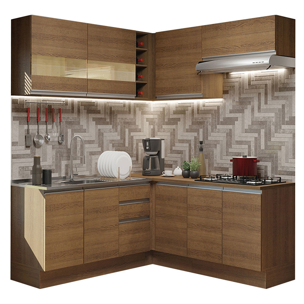 Armário de Cozinha Completa de Canto 349cm Rustic Glamy Madesa 01