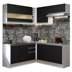 Armário de Cozinha Completa de Canto 349cm Branco/Preto Glamy Madesa 01