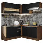 Armário de Cozinha Completa de Canto 349cm Rustic/Preto Glamy Madesa 01