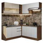 Armário de Cozinha Completa de Canto 349cm Rustic/Branco/Crema Glamy Madesa 01