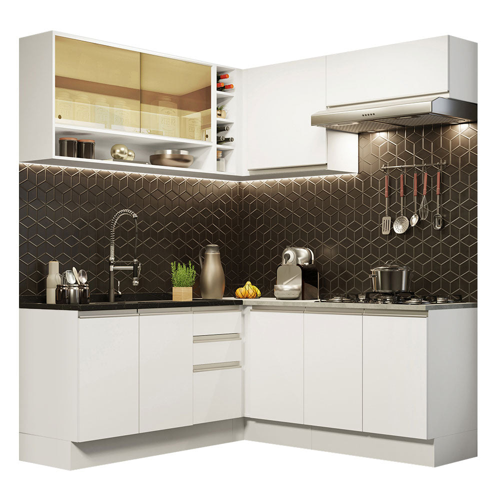 Armário de Cozinha Completa de Canto 349cm Branco Glamy Madesa 02