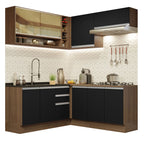 Armário de Cozinha Completa de Canto 349cm Rustic Preto Glamy Madesa 02