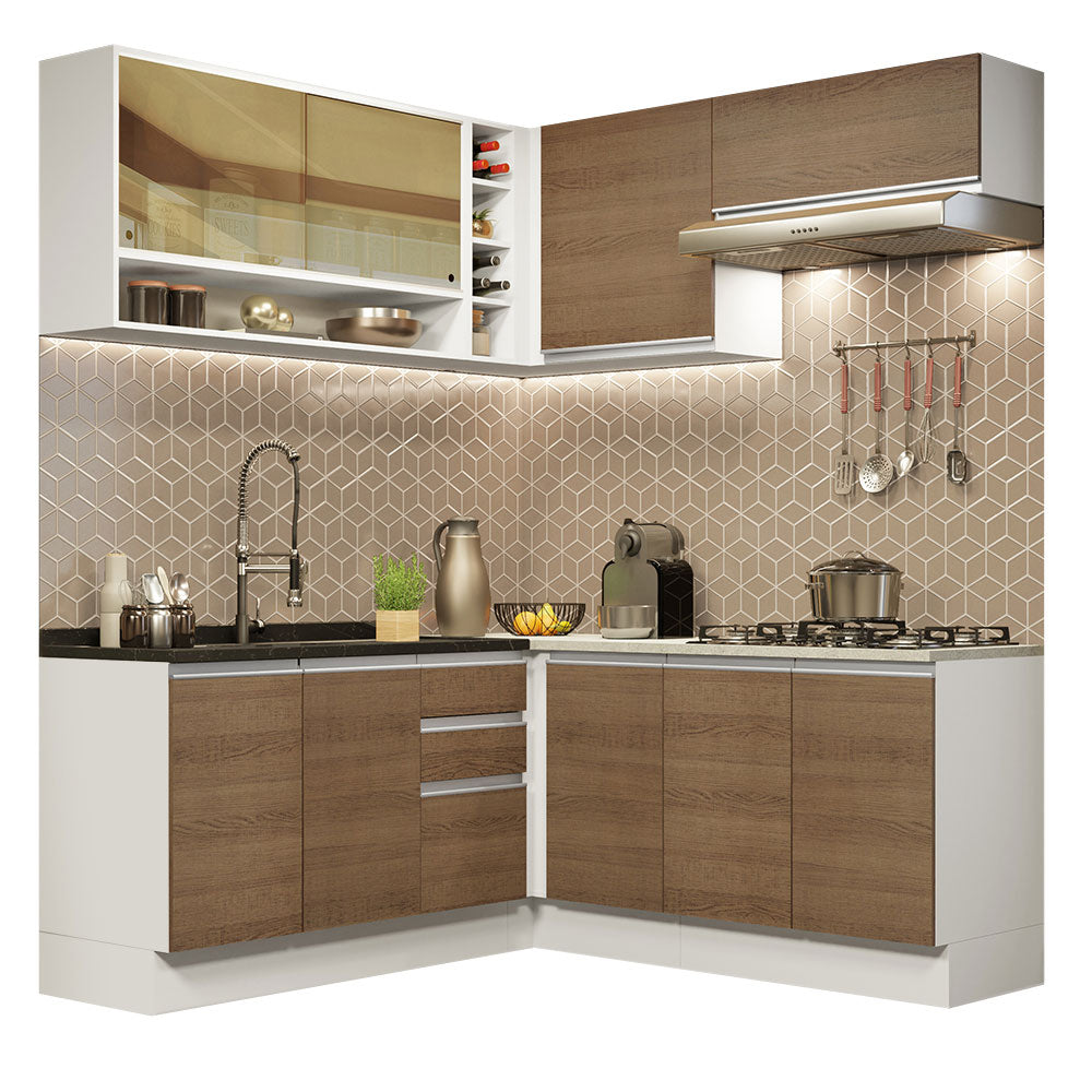 Armário de Cozinha Completa de Canto 349cm Branco Rustic Glamy Madesa 02