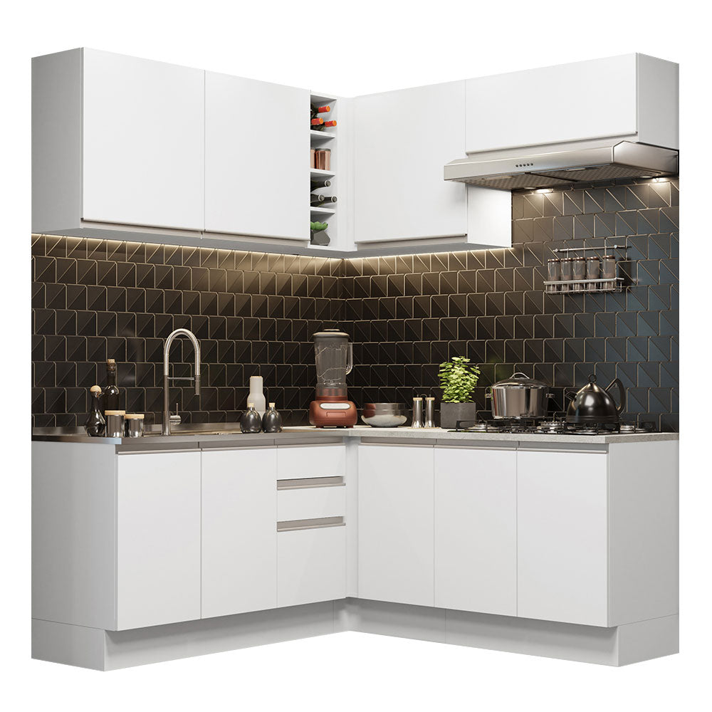 Armário de Cozinha Completa de Canto 349cm Branco Glamy Madesa 03