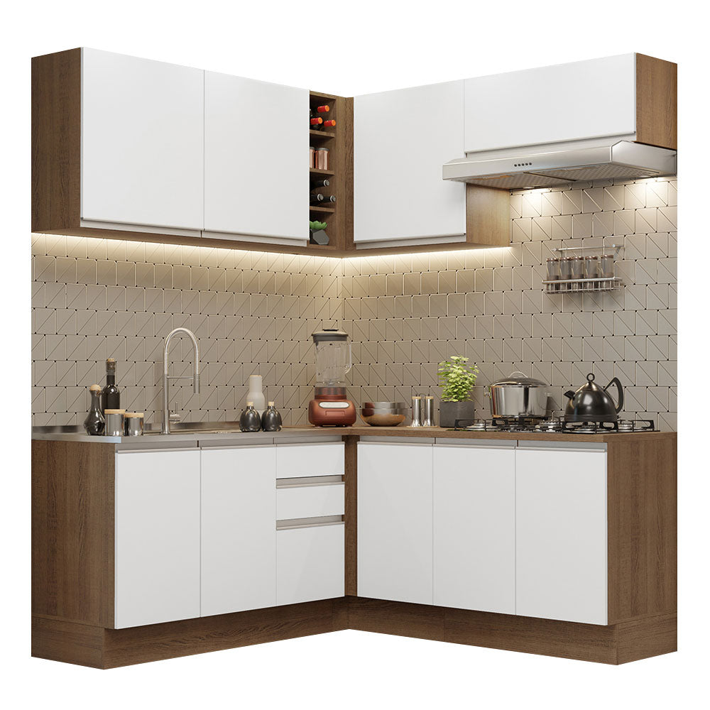 Armário de Cozinha Completa de Canto 349cm Rustic Branco Glamy Madesa 03