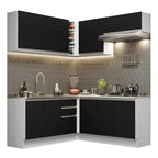 Armário de Cozinha Completa de Canto 349cm Branco Preto Glamy Madesa 03
