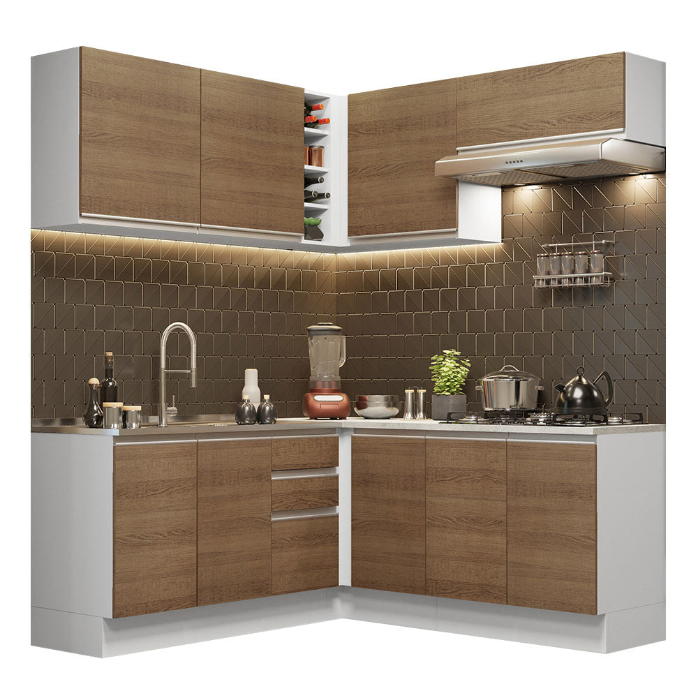 Armário de Cozinha Completa de Canto 349cm Branco Rustic Glamy Madesa 03