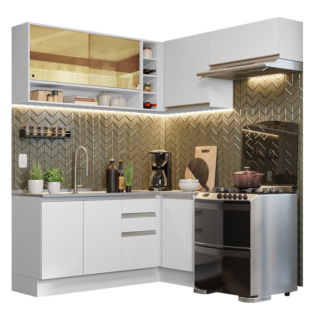 Armário de Cozinha Completa de Canto 349cm Branco Glamy Madesa 06