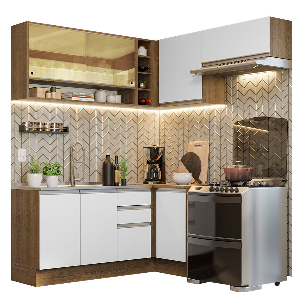 Armário de Cozinha Completa de Canto 349cm Rustic/Branco Glamy Madesa 06