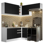 Armário de Cozinha Completa de Canto 349cm Branco/Preto Glamy Madesa 07