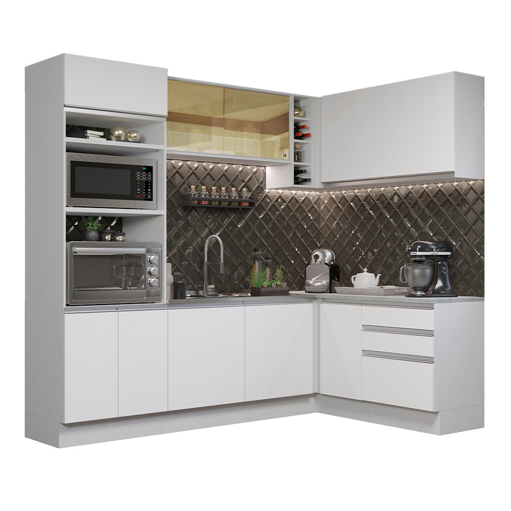 Armário de Cozinha Completa de Canto 399cm Branco Glamy Madesa 02