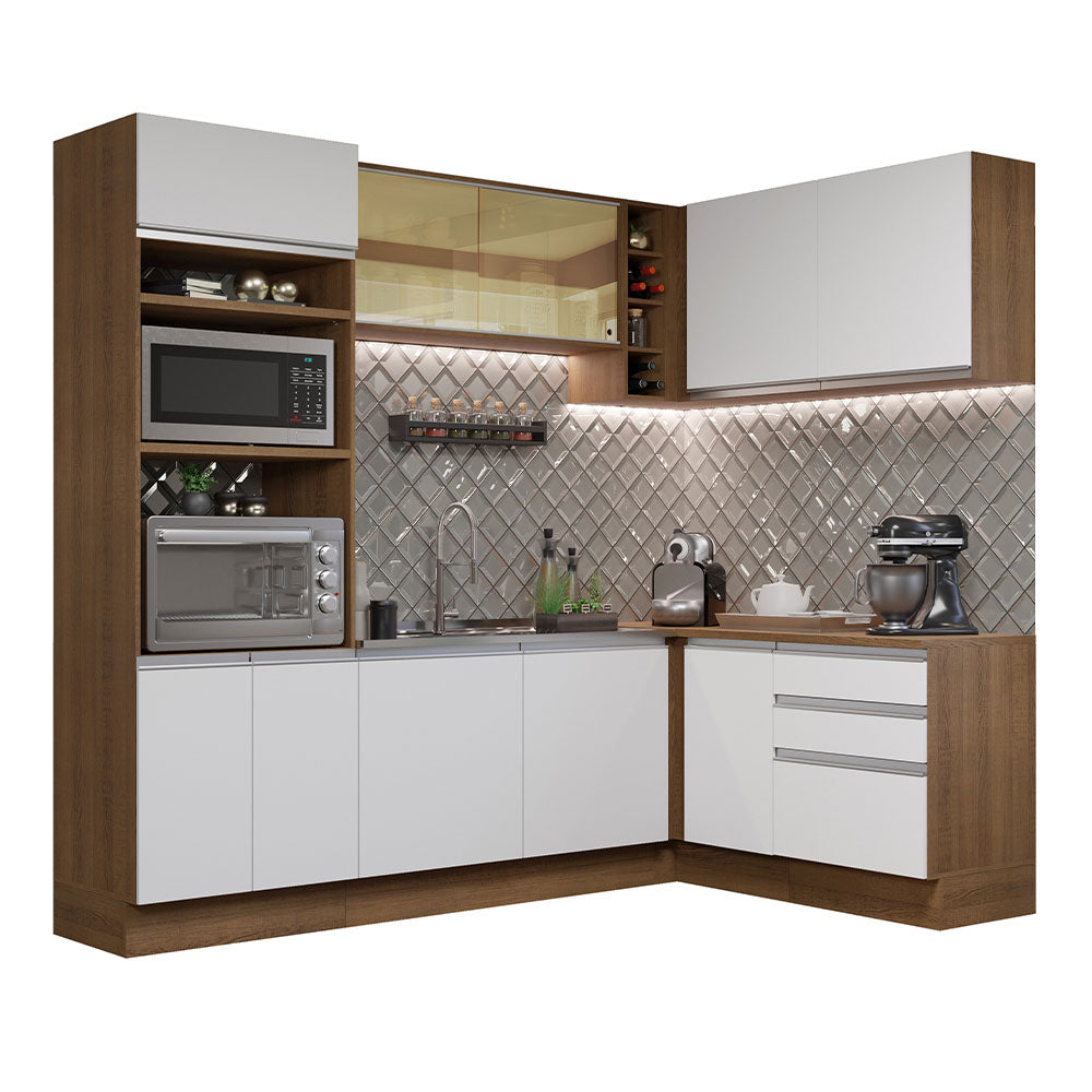 Armário de Cozinha Completa de Canto 399cm Rustic Branco Glamy Madesa 02
