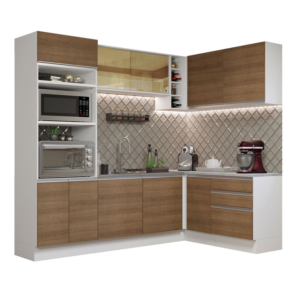 Armário de Cozinha Completa de Canto 399cm Branco Rustic Glamy Madesa 02