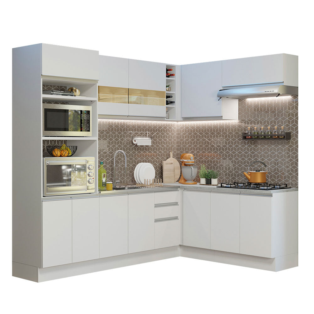 Armário de Cozinha Completa de Canto 419cm Branco Glamy Madesa 01