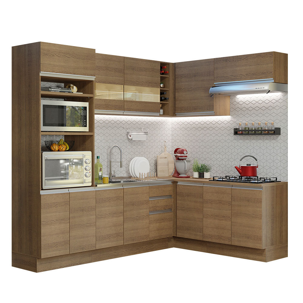 Armário de Cozinha Completa de Canto 419cm Rustic Glamy Madesa 01