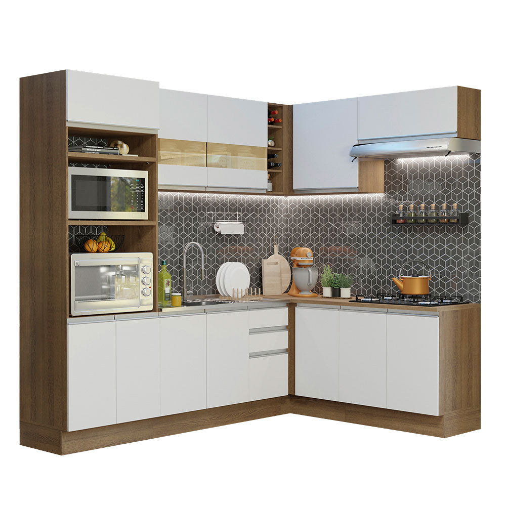 Armário de Cozinha Completa de Canto 419cm Rustic/Branco Glamy Madesa 01