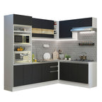 Armário de Cozinha Completa de Canto 419cm Branco/Preto Glamy Madesa 01