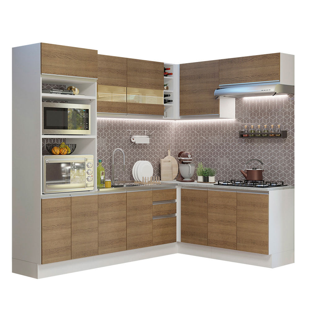 Armário de Cozinha Completa de Canto 419cm Branco/Rustic Glamy Madesa 01
