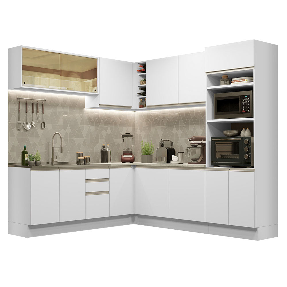 Armário de Cozinha Completa de Canto 459cm Branco Glamy Madesa 01