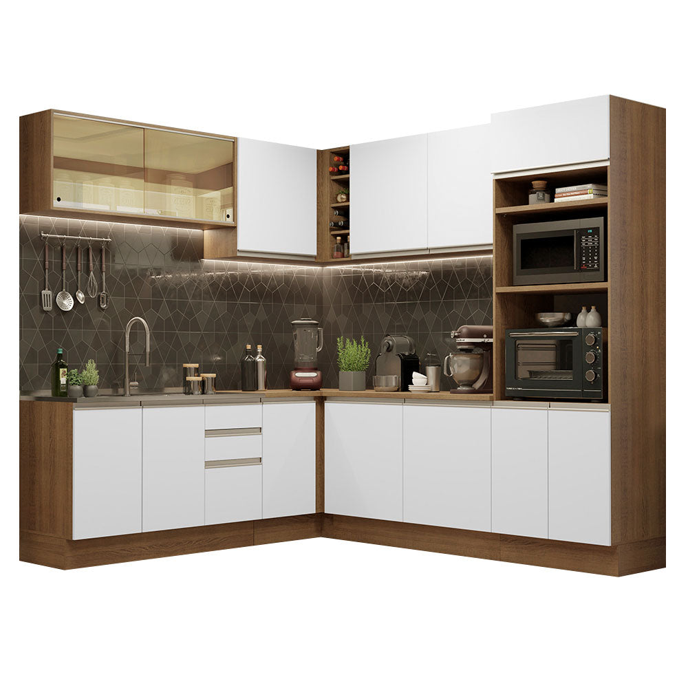 Armário de Cozinha Completa de Canto 459cm Rustic Branco Glamy Madesa 01