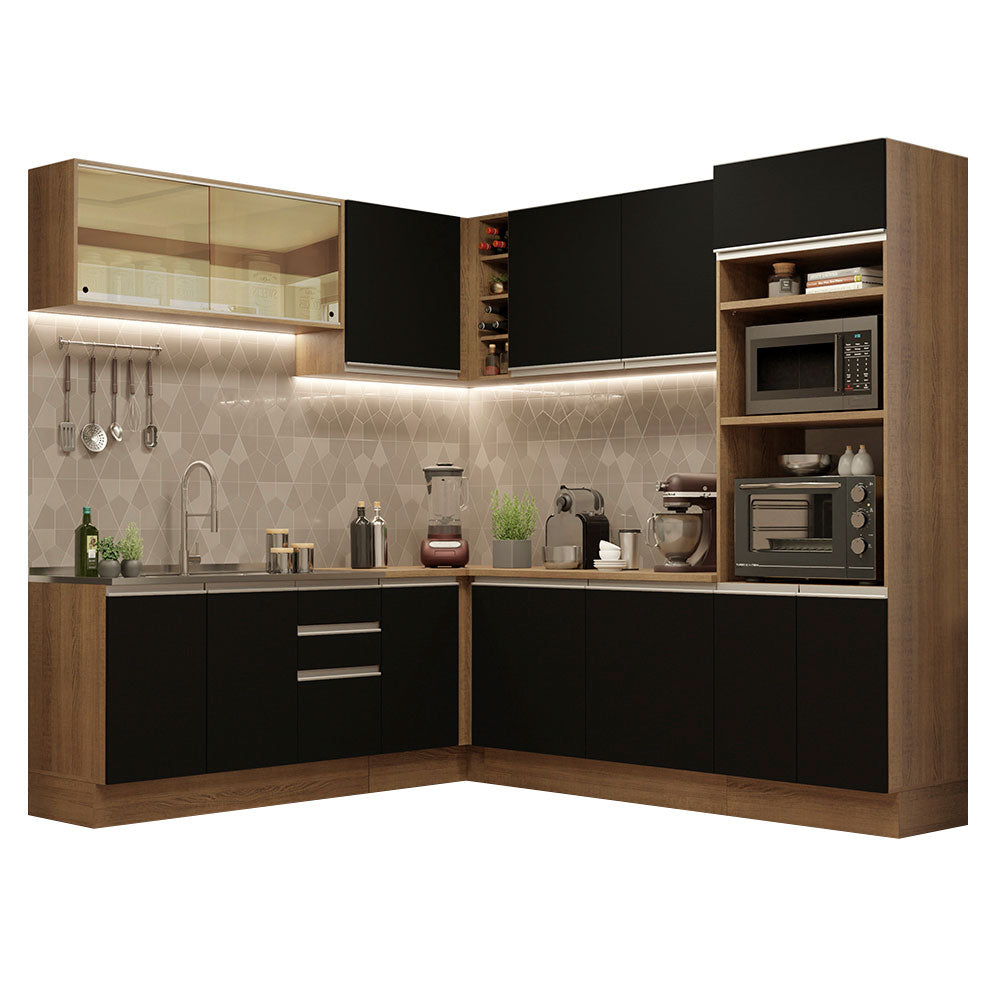 Armário de Cozinha Completa de Canto 459cm Rustic Preto Glamy Madesa 01