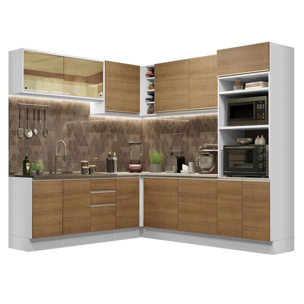 Armário de Cozinha Completa de Canto 459cm Branco Rustic Glamy Madesa 01