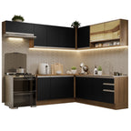 Armário de Cozinha Completa de Canto 469cm Rustic/Preto Glamy Madesa 01
