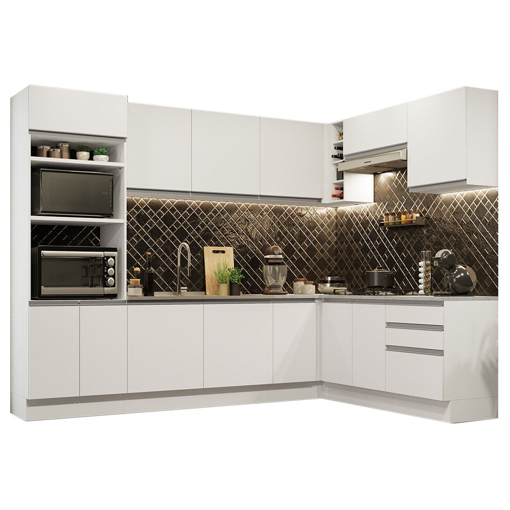Armário de Cozinha Completa de Canto 479cm Branco Glamy Madesa 01