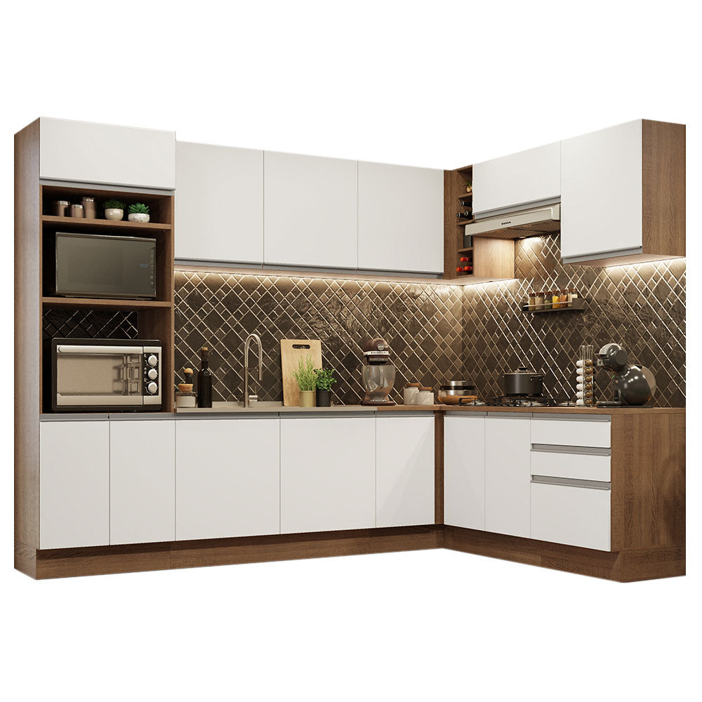 Armário de Cozinha Completa de Canto 479cm Rustic Branco Glamy Madesa 01