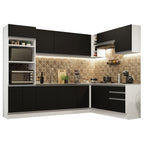 Armário de Cozinha Completa de Canto 479cm Branco Preto Glamy Madesa 01