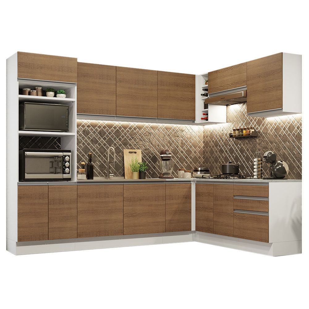 Armário de Cozinha Completa de Canto 479cm Branco Rustic Glamy Madesa 01