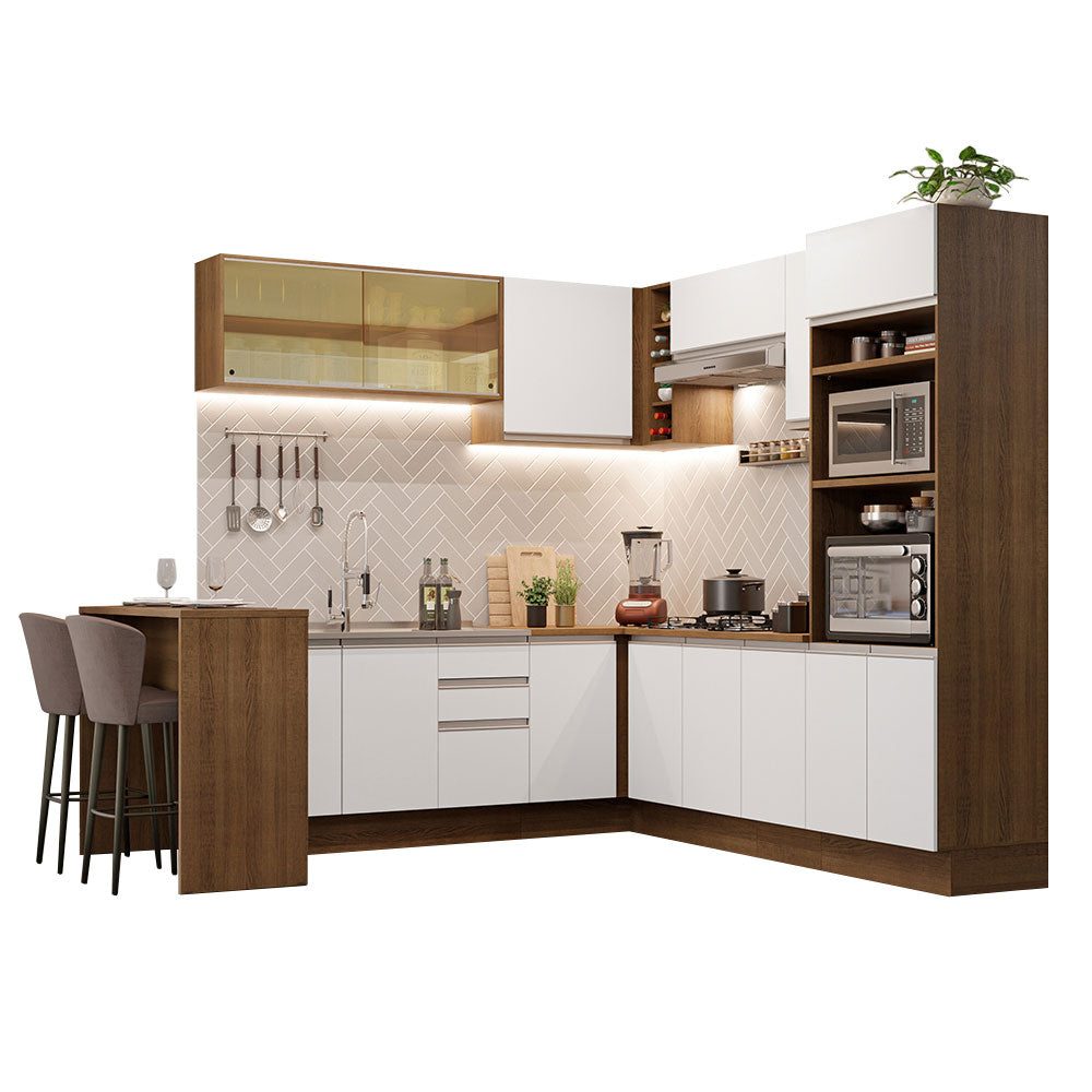 Armário de Cozinha Completa de Canto 504cm Rustic/Branco Glamy Madesa 01