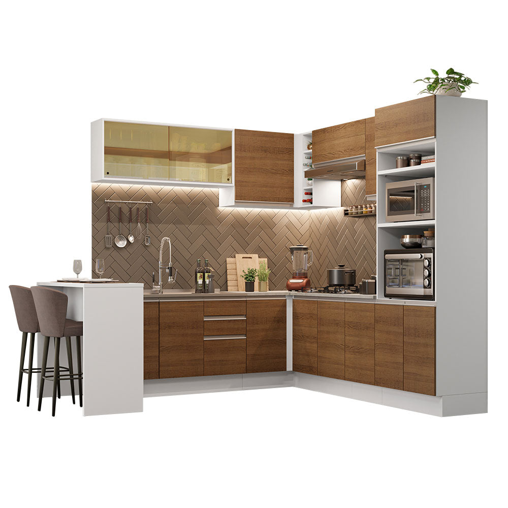 Armário de Cozinha Completa de Canto 504cm Branco/Rustic Glamy Madesa 01