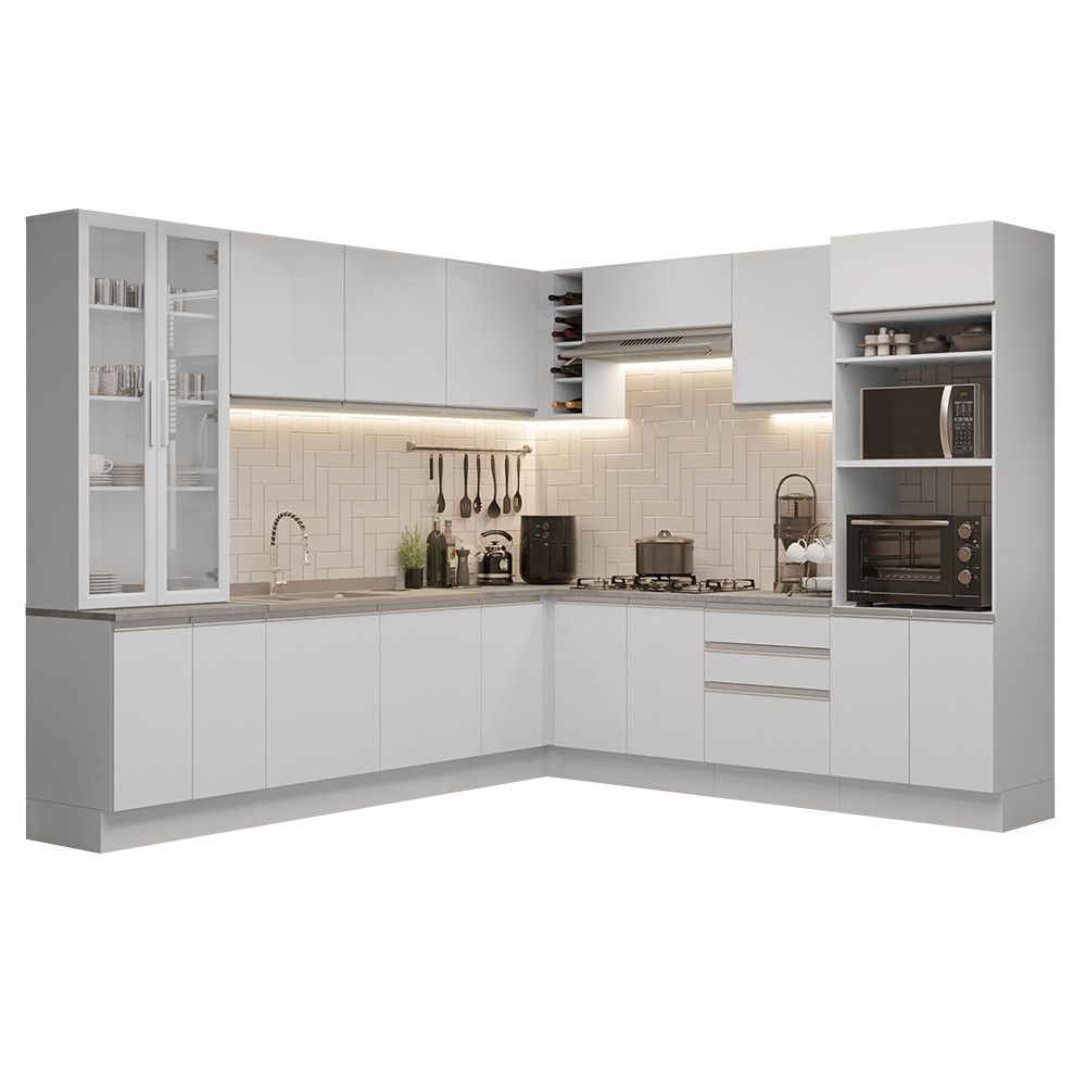 Armário de Cozinha Completa 549cm Branco Glamy Madesa 01