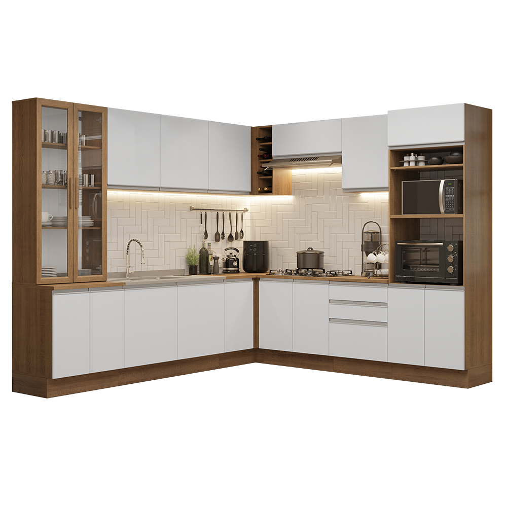 Armário de Cozinha Completa 549cm Rustic/Branco Glamy Madesa 01