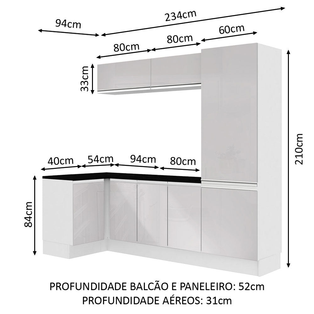 Kit Área De Serviço Madesa Acordes 100% MDF com Armário e Balcão de Canto Portas Branco Brilho