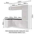Kit Área De Serviço Madesa Acordes 100% MDF com Armário e Balcão de Canto Portas Branco Brilho