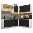 Armário de Cozinha Completa de Canto 100% MDF 389cm Branco/Preto Acordes Madesa 02