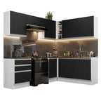 Armário de Cozinha Completa de Canto 100% MDF 409cm Branco/Preto Acordes Madesa 01
