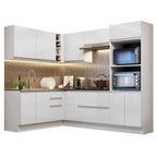 Armário de Cozinha Completa de Canto 100% MDF 419cm Frentes Branco Brilho Acordes Madesa 03