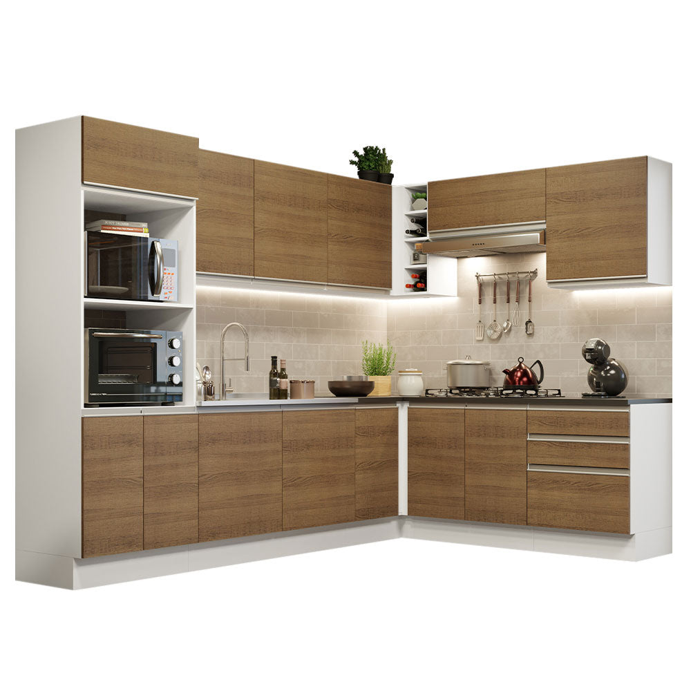 Armário de Cozinha Completa de Canto 100% MDF 479cm Branco/Rustic Acordes Madesa 03
