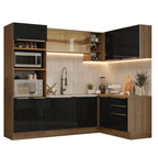 Armário de Cozinha Completa de Canto 416 x 60 cm Rustic/Preto Lux Madesa 01