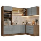 Armário de Cozinha Completa de Canto 416 x 60 cm Rustic/Cinza Lux Madesa 01