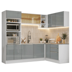 Armário de Cozinha Completa de Canto 416 x 60 cm Branco/Cinza Lux Madesa 01